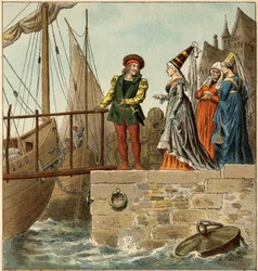 Populär låt: "A Nantes is arrived"". Illustration (detalj) av Frederic Theodore Lix (1830-1897) i ""Barnsånger och rundor från Frankrikes provinser""