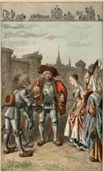 Populär låt: "It was Anne of Brittany"". Drottning av Frankrike Anne av Bretagne (1477-1514), som anländer till Rennes, får en bukett verbena. Illustration av Frederic Theodore Lix (1830-1897) i ""Barnsånger och rundor från Frankrikes provinser""
