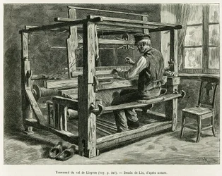 Väver av Liepvredalen. Gravyr av Lix, för att illustrera berättelsen A Through Alsace and Lorraine, 1887, av Charles Grad, tysk deputerad, i tour du monde 1888, regisserad av Edouard Charton (1807-1890), Hachette, Paris.
