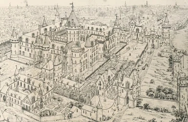 Louvren i Paris vid tidpunkten för Charles V, Wise (1300-talet), teckning av Frederic de Clarac (1777-1847), Frankrike