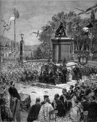 Invigningen av statyn av Blaise Pascal (1623-1662) på Place Saint Herem i Clermond Ferrand (Clermond Ferrand), Puy de Dome (63). september