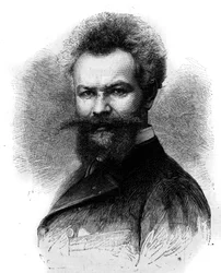 Porträtt av Mihaly Munkacsy (1844-1900), ungersk målare. Gravyr i "" Le Monde Illustré"" nr 1306 av den 8 april 1882.