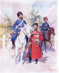 Ryska soldater ca 1900 (färg litho)