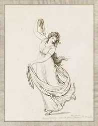 Emma, Lady Hamilton, i klassisk pose, dansande och balanserad på sin högra fot