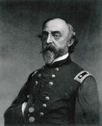 George Gordon Meade (1815-72) graverad av Robert E. Whitechurch (1814-c.83) efter ett fotografi (gravyr)