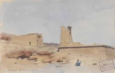 Dendur-templet, visar pylonen och terrassen, 1874.