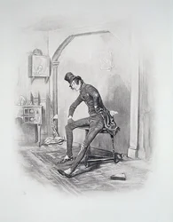 Alfred Jingle från No Hall, Nowhere, från "Charles Dickens: A Gossip about his Life", av Thomas Archer, publicerad ca 1894 (litho)