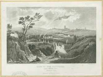 Burslem - View of the Potteries: gravyr, nd [c 1830-talet]