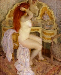 Naken sittande vid hennes toalettbord, 1909.