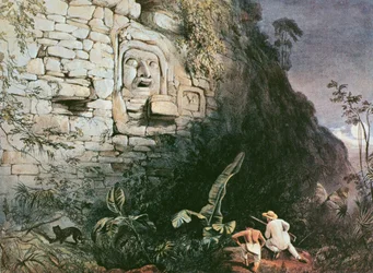 Huvudstudie av Itzam Na, Izamal, Yucatán, Mexiko, 1844