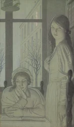 Interiör - Kväll, 1915 (penna, tvätt och gouache)