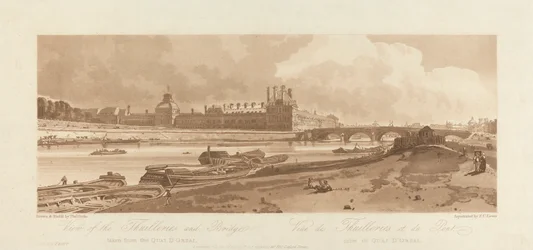 The Emanuel Volume: Tavla 1 från Views in Paris; Utsikt över Thuilleries och bron, tagen från Quai d