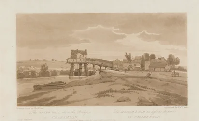 Vattenkvarnen ovanför bron vid Charenton 1803; Skylt 20 från Views in Paris, Emanuel Volume-spårningen av plattan B181.25.2629