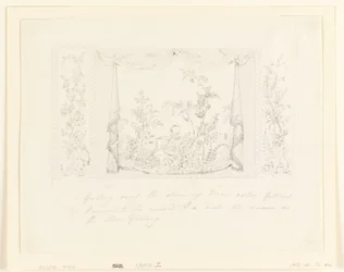 Ritning, The Royal Pavilion, Brighton, blå (södra) salongen, förslag till väggdekoration, ca 1820