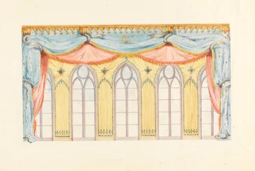 Ritning, fönsterdekoration, troligen till östra väggen i musikrummet, Royal Pavilion, Brighton, 1820