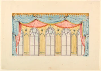 Ritning, fönsterdekoration, troligen till östra väggen i musikrummet, Royal Pavilion, Brighton, 1820