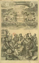 Frontispice till "The Celestial Atlas, or the Harmony of the Universe" (Atlas coelestis seu harmonia macrocosmica) Amsterdam, ca 1660 av Andreas Cellarius.