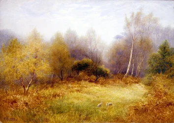 Kaniner i en skogsglänta (akvarell på papper)