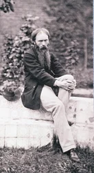 Porträtt av Sir Edward Burne-Jones (1833-98) (sepiafoto)