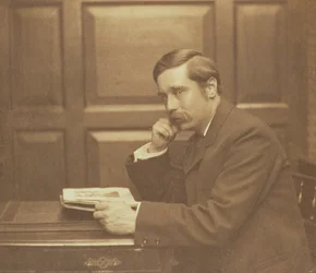 Porträttfotografi av Herbert George Wells (1866-1946) av Frederick Hollyer (1837-1933) 1903 (sepiafoto)