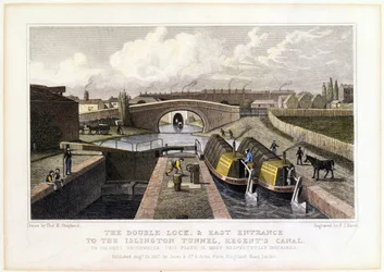 Dubbelslussen och östra ingången till Islington-tunneln, Regents Canal, 1827