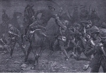 Major Boole-Smith tar itu med De Wet, från After Pretoria: The Guerilla War publicerad av Harmsworth Bros Limited, 1901