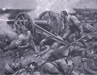 Försvaret av Dewetsdorp: arbetar en 15 pundare enhands, illustration från After Pretoria: The Guerilla War, 1902