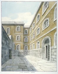 Kapellgården i Newgate Prison, Old Bailey, Newgate Prison, Old Bailey, City of London, 1840