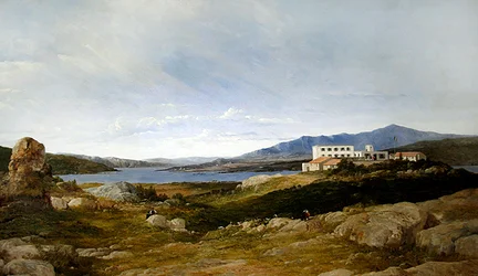 En vy av Garibaldis villa på Caprera, Sardinien