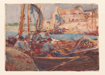 Sardinfiskebåtar vid Concarneau, Bretagne, ca 1900 (akvarell på papper)