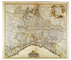 Republiken Genua, hertigdömet Milano, Parma och Monferrato, Karta av Frederik de Wit, Amsterdam, Kopparstick