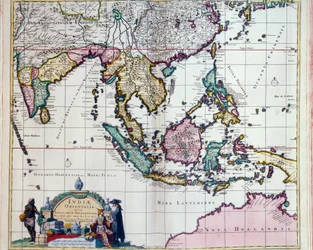 Geografi: karta över Ostindien av Frederick de Witt (aktiv omkring 1650) 1600-talets Paris, B.N.
