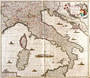 Karta över Italien, Korsika och Sardinien (etsning