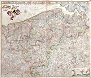 Karta över greven av Flandern (Frankrike och Belgien) (etsning