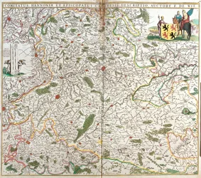 Karta över greven av Hainaut (Hainaut) (Belgien) och Eveche of Cambresis (Frankrike) (etsning