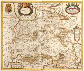 Karta över kungariket Kastilien (Spanien) (etsning