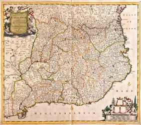 Karta över huvudmannen i Katalonien (Spanien) (etsning