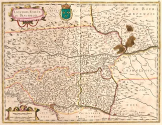 Kartor över territorier Lyon och Beaujolais (Frankrike) (etsning