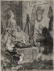 Francois Boucher (1703-1770) målar porträttet av Jeanne Antoinette Poisson, markisin av Pompadour (känd som Madame de Pompadour