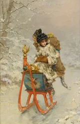 ""La promenade en luge"" (The Sleigh Ride) Peinture de Frederik Hendrik Kaemmerer (1839-1902) - Olja på duk, 59,9x40,1 - Privat samling