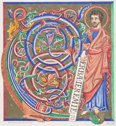 Upplyst initial och helgon, 1830-62.