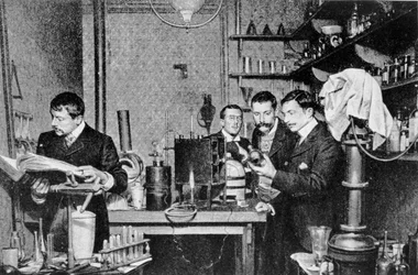 Direktörer för Society of Alchemy and Astrology of France i deras laboratorium, 1903