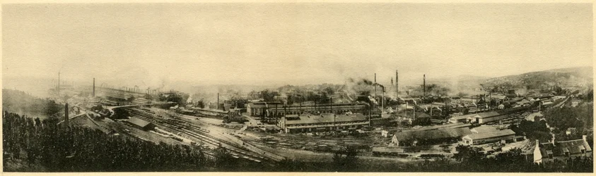 Le Creusot, panoramautsikt från Album des Fers et Aaciers från företaget Schneider & Cie, 1895