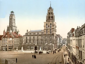 Place dArmes i Calais med Tour de Guet i bakgrunden, 1890-1900