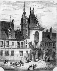 Gotisk arkitektur från 1400-talet: fasaden på innergården till huset till Jacques Coeur (1395-1456), fransk handlare. Bourges, Cher (18)