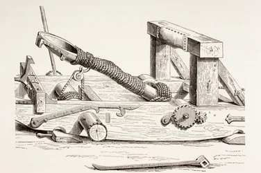 Mangonel från 1400-talet, från Les Arts au Moyen Age, publicerad 1873
