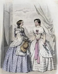 2 fashionabla kvinnor - i "Journal des Demoiselles" 1852.