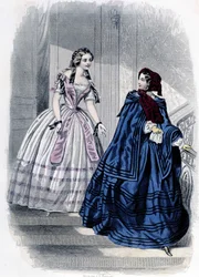 2 fashionabla kvinnor - i "" Journal des Demoiselles"" 1852.