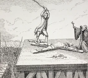 En brottsling som dömts till döden knäcktes på ett Andreaskors i 1700-talets frace, 1875