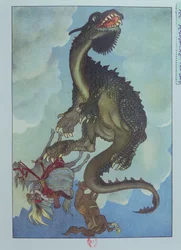 En drake som faller från himlen, illustration från den ungerska berättelsen, 